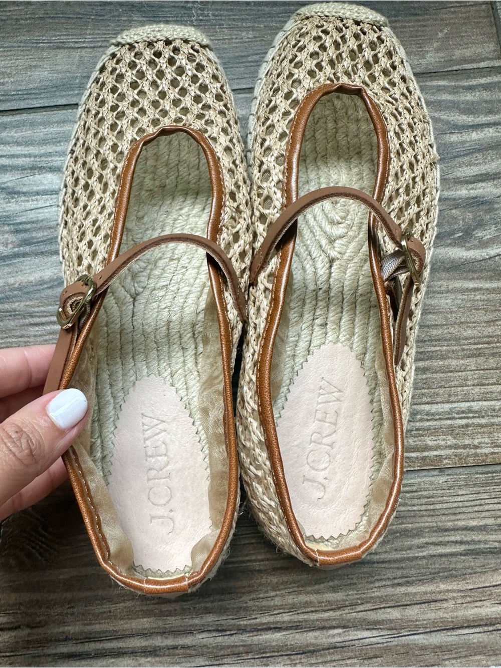 Made-in-Spain woven Mary Jane espadrille flats in faux raffia Brown Tan Fall - Picture 4 of 10